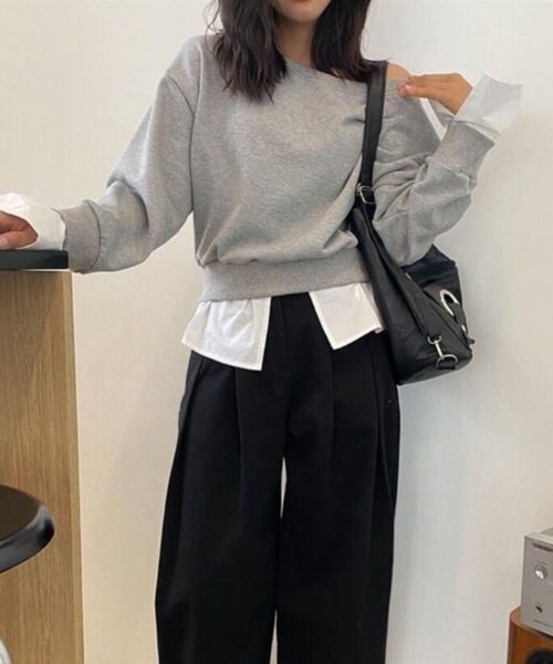 semplice（センプリチェ）の「トレーナー【韓国ファッション】（スウェット・レディース・ブラック/グレー・F）」の8枚目の写真