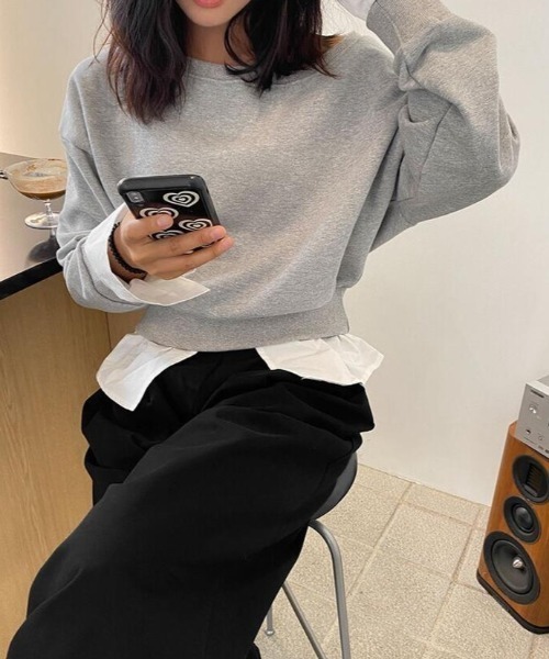 semplice（センプリチェ）の「トレーナー【韓国ファッション】（スウェット・レディース・ブラック/グレー・F）」の6枚目の写真