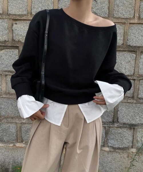 semplice（センプリチェ）の「トレーナー【韓国ファッション】（スウェット・レディース・ブラック/グレー・F）」の13枚目の写真