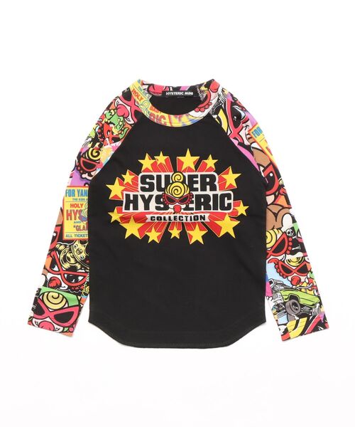 HYSTERIC MINI(ヒステリックミニ)の「MINI MOTIF COLLAGE 総柄 ラグランTシャツ(Tシャツ/カットソー・キッズ・ブラック・120/110)」の1枚目の写真
