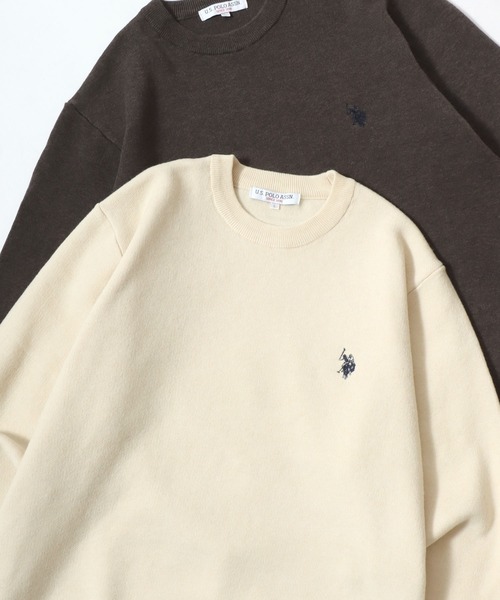 U.S. POLO ASSN.(ユーエスポロアッスン)の「U.S. POLO ASSN./ユーエスポロアッスン ミドルゲージニット ロゴ ワンポイント刺繍 クルーネック セーター/レディース メンズ(ニット/セーター・メンズ・ネイビー/ブラック/グレー/モカ/アイボリー・M/L/LL)」の1枚目の写真