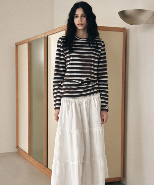 LOTSYOU(ロッツユー)の「Brenda Stripe T-shirts Brown(Tシャツ/カットソー・レディース・その他・OS)」の3枚目の写真