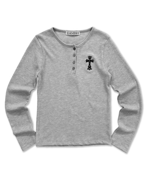 DAMISH(ダミシュ)の「クロス刺繍ワッフルヘンリーネック_グレー(Tシャツ/カットソー・レディース・ライトグレー・OS)」の2枚目の写真