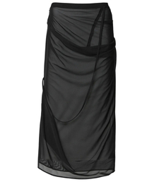 ドレープメッシュレイヤードロングスカート (FL-264_Black)