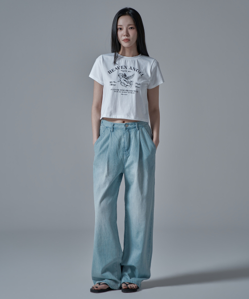 WAARFORWOMAN（ワール・フォー・ウーマン）の「W1141 ウエストゴムワイドデニムパンツ_ライトブルー [ショート丈追加]（デニムパンツ・レディース・その他・SMALL/MEDIUM/LARGE/S-Short/M-Short/L-Short）」の2枚目の写真