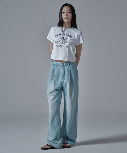 WAARFORWOMAN（ワール・フォー・ウーマン）の「W1141 ウエストゴムワイドデニムパンツ_ライトブルー [ショート丈追加]（デニムパンツ・レディース・その他・SMALL/MEDIUM/LARGE/S-Short/M-Short/L-Short）」の3枚目の写真