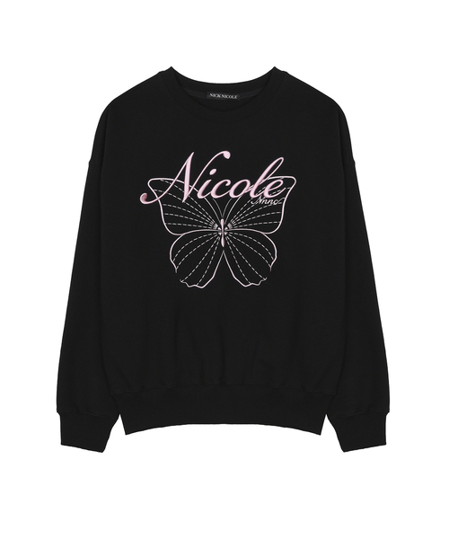 NICK&NICOLE(ニックアンドニコール)の「NICOLE バタフライ スウェットシャツ_ブラック×ピンク(スウェット・レディース・ブラック・FREE)」の1枚目の写真