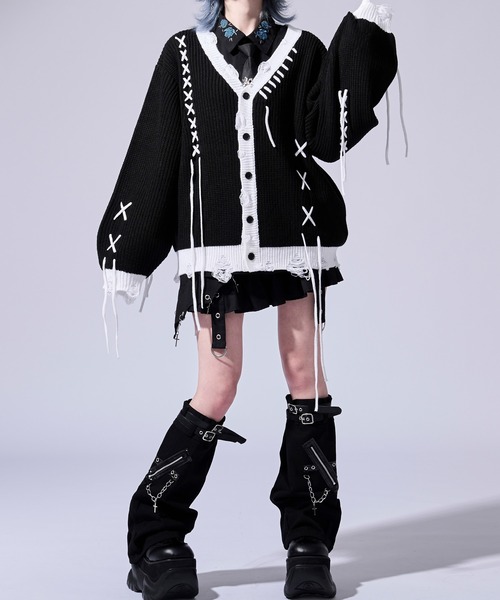 Ellno Loset(エルノロゼット)の「【無味コラボ】ステッチダメージカーディガン(カーディガン/ボレロ・メンズ・オフホワイト/ブラック・LARGE/MEDIUM/SMALL)」の12枚目の写真