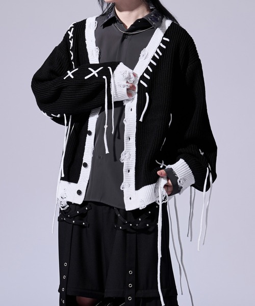 Ellno Loset(エルノロゼット)の「【無味コラボ】ステッチダメージカーディガン(カーディガン/ボレロ・メンズ・オフホワイト/ブラック・LARGE/MEDIUM/SMALL)」の20枚目の写真