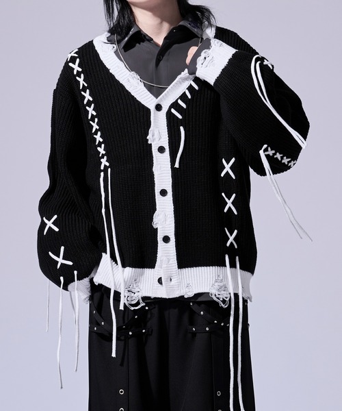 Ellno Loset(エルノロゼット)の「【無味コラボ】ステッチダメージカーディガン(カーディガン/ボレロ・メンズ・オフホワイト/ブラック・LARGE/MEDIUM/SMALL)」の18枚目の写真