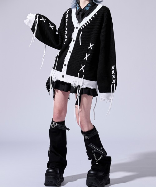 Ellno Loset(エルノロゼット)の「【無味コラボ】ステッチダメージカーディガン(カーディガン/ボレロ・メンズ・オフホワイト/ブラック・LARGE/MEDIUM/SMALL)」の15枚目の写真