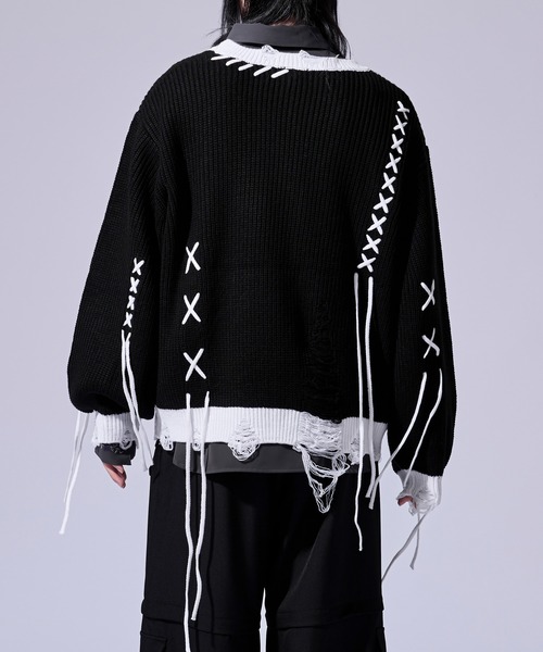 Ellno Loset(エルノロゼット)の「【無味コラボ】ステッチダメージカーディガン(カーディガン/ボレロ・メンズ・オフホワイト/ブラック・LARGE/MEDIUM/SMALL)」の21枚目の写真