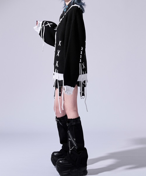 Ellno Loset(エルノロゼット)の「【無味コラボ】ステッチダメージカーディガン(カーディガン/ボレロ・メンズ・オフホワイト/ブラック・LARGE/MEDIUM/SMALL)」の16枚目の写真