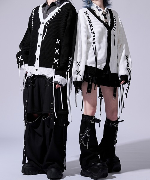 Ellno Loset(エルノロゼット)の「【無味コラボ】ステッチダメージカーディガン(カーディガン/ボレロ・メンズ・オフホワイト/ブラック・LARGE/MEDIUM/SMALL)」の4枚目の写真