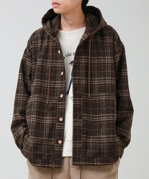 GLOSTER（グロスター）の「T/C起毛 チェックフーデッドシャツブルゾン（シャツ/ブラウス・メンズ・ブラック系その他/ブラウン系その他・L/M/S）」の12枚目の写真