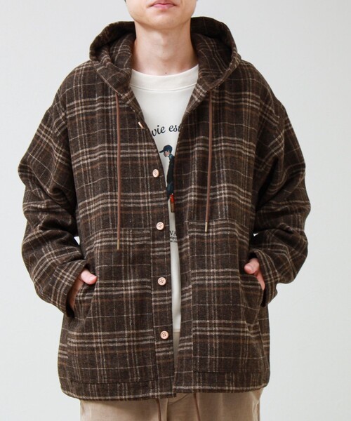 GLOSTER（グロスター）の「T/C起毛 チェックフーデッドシャツブルゾン（シャツ/ブラウス・メンズ・ブラック系その他/ブラウン系その他・L/M/S）」の15枚目の写真