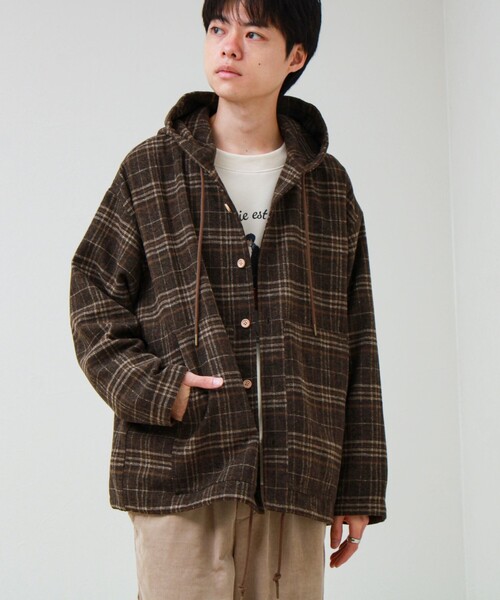 GLOSTER（グロスター）の「T/C起毛 チェックフーデッドシャツブルゾン（シャツ/ブラウス・メンズ・ブラック系その他/ブラウン系その他・L/M/S）」の16枚目の写真
