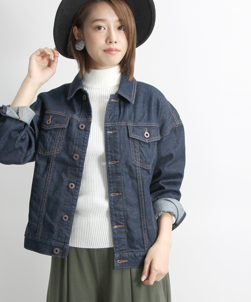 WEGO（ウィゴー）の「WEGO/オーバーサイズデニムジャケット（デニムジャケット・レディース・ダークインディゴブルー/ブラック/インディゴブルー・FREE）」の3枚目の写真