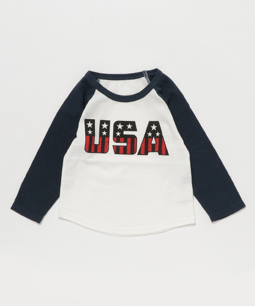 RODEO CROWNS WIDE BOWL（ロデオクラウンズワイドボウル）の「キッズ USA ラグランロングTシャツ（Tシャツ/カットソー・キッズ・ブラック/ネイビー/レッド・SMALL/X-SMALL/MEDIUM）」の3枚目の写真