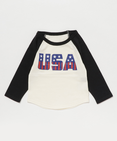 RODEO CROWNS WIDE BOWL（ロデオクラウンズワイドボウル）の「キッズ USA ラグランロングTシャツ（Tシャツ/カットソー・キッズ・ブラック/ネイビー/レッド・SMALL/X-SMALL/MEDIUM）」の2枚目の写真