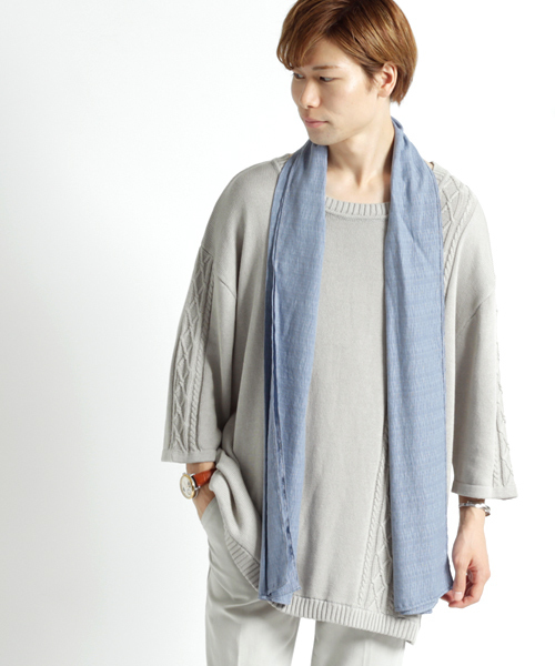 MONO-MART(モノマート)の「ビッグシルエットラインケーブル編みニット cotton100%(quarter sleeve)(ニット/セーター・メンズ・ベージュ/ライトグレー/ダークネイビー/オフホワイト・FREE)」の15枚目の写真