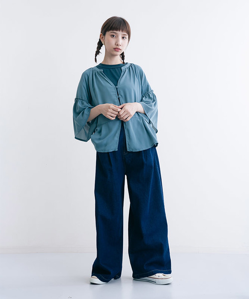 MERLOT（メルロー）の「フレアスリーブフロントボタンブラウス0049（シャツ/ブラウス・レディース・ブル－グレ－/ブラック/ブラウン/ホワイト/ベージュ・FREE）」の22枚目の写真