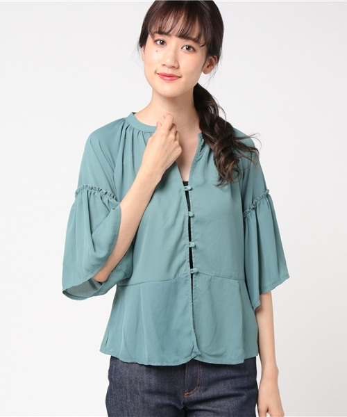 MERLOT（メルロー）の「フレアスリーブフロントボタンブラウス0049（シャツ/ブラウス・レディース・ブル－グレ－/ブラック/ブラウン/ホワイト/ベージュ・FREE）」の18枚目の写真