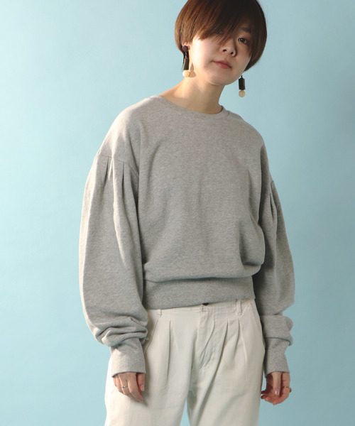 notch.（ノッチ）の「デザインスリーブスエットトップス            （スウェット・レディース・グレー/ブラック/オレンジ・M）」の13枚目の写真