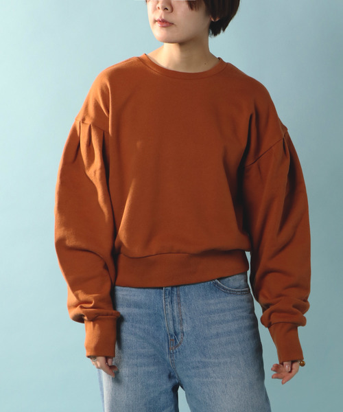 notch.（ノッチ）の「デザインスリーブスエットトップス            （スウェット・レディース・グレー/ブラック/オレンジ・M）」の11枚目の写真