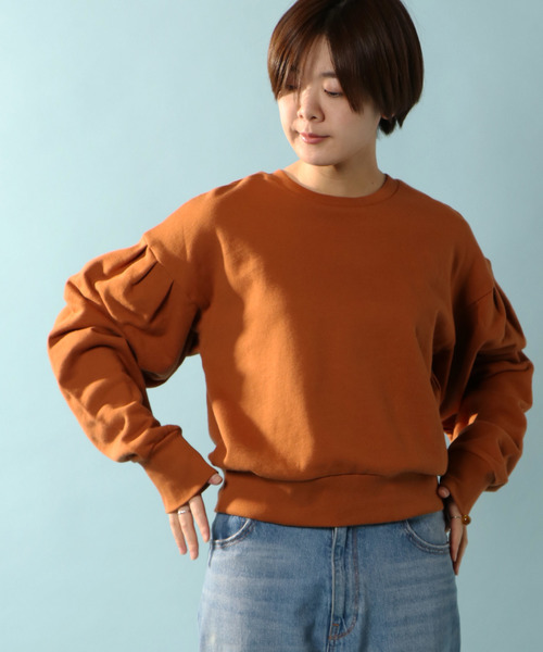 notch.（ノッチ）の「デザインスリーブスエットトップス            （スウェット・レディース・グレー/ブラック/オレンジ・M）」の10枚目の写真