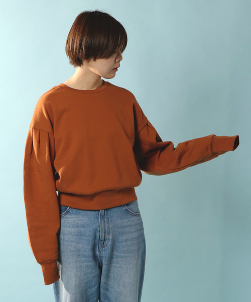 notch.（ノッチ）の「デザインスリーブスエットトップス            （スウェット・レディース・グレー/ブラック/オレンジ・M）」の9枚目の写真