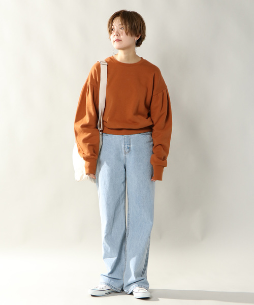 notch.（ノッチ）の「デザインスリーブスエットトップス            （スウェット・レディース・グレー/ブラック/オレンジ・M）」の17枚目の写真