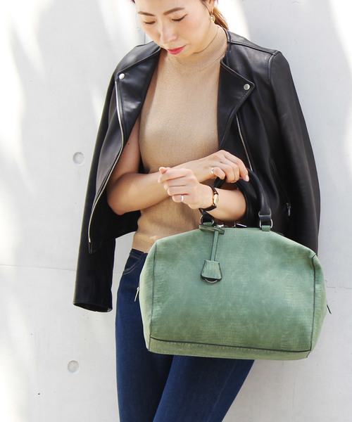 VitaFelice（ヴィータフェリーチェ）の「リザード型押し2wayボストンバッグ/トート・ショルダーバッグ（ボストンバッグ・レディース・ライトグレー/ブラウン/グリーン/ネイビー/チャコールグレー・FREE）」の5枚目の写真