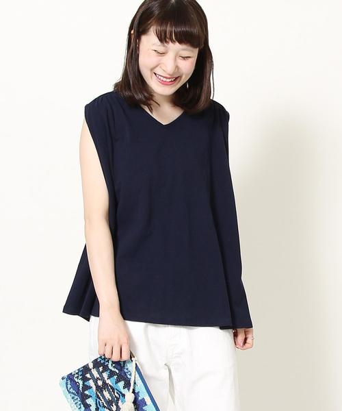 coen（コーエン）の「ナシジギャザーノースリーブカットソー（Tシャツ/カットソー・レディース・ダークグリーン/ピンク/ナチュラル/ネイビー・FREE）」の4枚目の写真