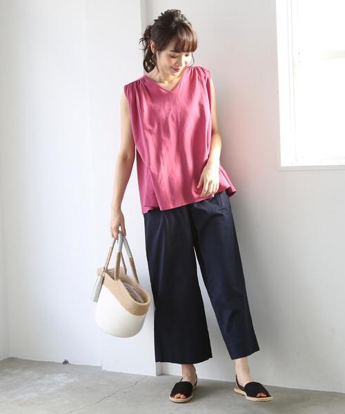 coen（コーエン）の「ナシジギャザーノースリーブカットソー（Tシャツ/カットソー・レディース・ダークグリーン/ピンク/ナチュラル/ネイビー・FREE）」の14枚目の写真