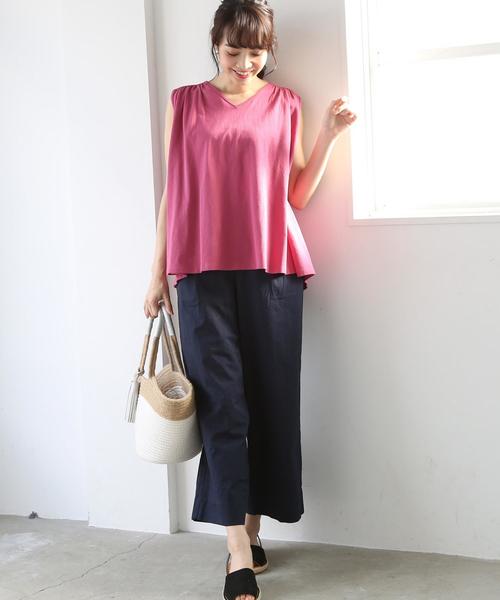 coen（コーエン）の「ナシジギャザーノースリーブカットソー（Tシャツ/カットソー・レディース・ダークグリーン/ピンク/ナチュラル/ネイビー・FREE）」の13枚目の写真