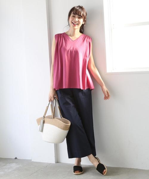 coen（コーエン）の「ナシジギャザーノースリーブカットソー（Tシャツ/カットソー・レディース・ダークグリーン/ピンク/ナチュラル/ネイビー・FREE）」の12枚目の写真