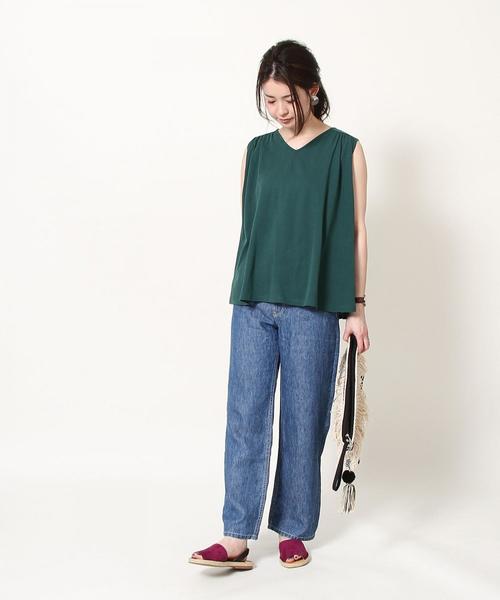 coen（コーエン）の「ナシジギャザーノースリーブカットソー（Tシャツ/カットソー・レディース・ダークグリーン/ピンク/ナチュラル/ネイビー・FREE）」の8枚目の写真