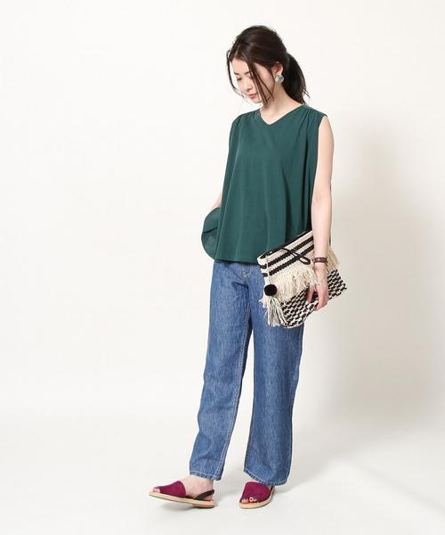 coen（コーエン）の「ナシジギャザーノースリーブカットソー（Tシャツ/カットソー・レディース・ダークグリーン/ピンク/ナチュラル/ネイビー・FREE）」の7枚目の写真