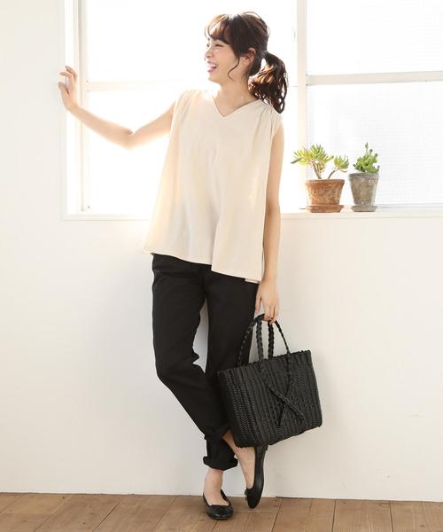 coen（コーエン）の「ナシジギャザーノースリーブカットソー（Tシャツ/カットソー・レディース・ダークグリーン/ピンク/ナチュラル/ネイビー・FREE）」の5枚目の写真