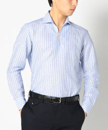 SHIPS | SD: イタリア製 コットン/リネン カプリシャツ(ブルー)(シャツ/ブラウス)