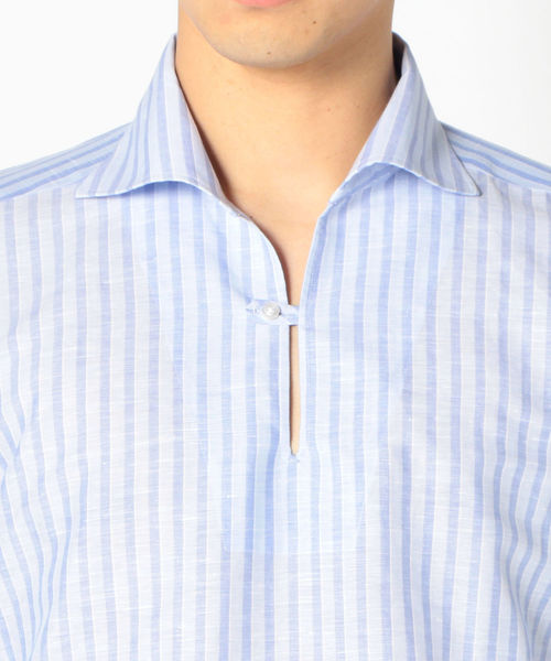 SHIPS(シップス)の「SD: イタリア製 コットン/リネン カプリシャツ(ブルー)(シャツ/ブラウス・メンズ・ライトブルー・SMALL/MEDIUM)」の5枚目の写真