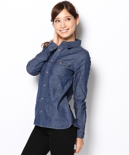 LOUNGEDRESS（ラウンジドレス）の「デニムウエスタンシャツ（シャツ/ブラウス・レディース・インディゴブルー/サックスブルー・ﾌﾘ-）」の7枚目の写真