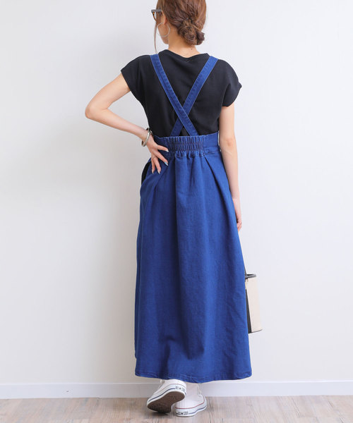 andme（アンドミー）の「ストレッチデニムサロペット フレアスカート ジャンパースカート（スカート・レディース・ネイビー/ブルー・M/L）」の10枚目の写真