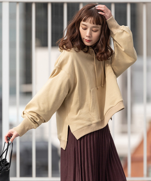 made in standard （メイドインスタンダード）の「ビッグシルエット 12ozヘビーウェイトスウェット プルオーバーパーカー（パーカー・レディース・ホワイト/ブラック/ベージュ/ピンク/ミント/杢グレー・FREE）」の4枚目の写真