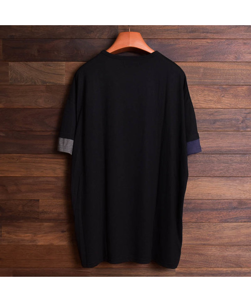 Bling Leads（ブリングリーズ）の「【Bl】TRビッグフェイクレイヤードVネックデザインT（Tシャツ/カットソー・メンズ・ホワイト/ブラック/チャコールグレー/キャメル/スモークピンク/マルチ/ネイビー・MEDIUM/LARGE/X-LARGE）」の15枚目の写真