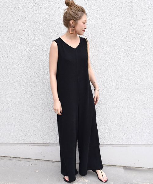 Khaju(カージュ)の「Khaju:サーマルオールインワン◇(サロペット/オーバーオール・レディース・ブラック/ベージュ/ブラウン・ONE SIZE)」の2枚目の写真