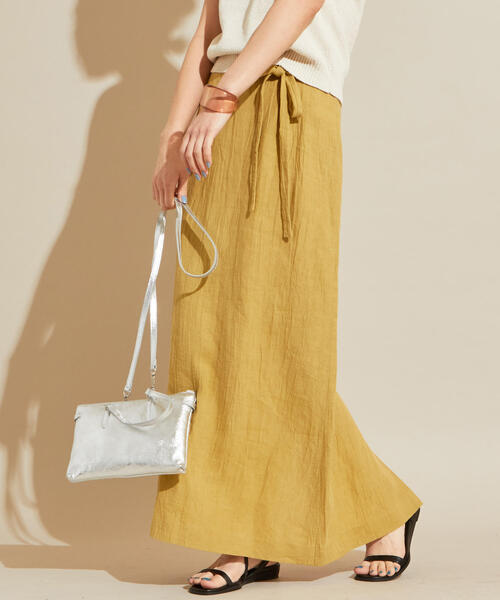 BEAUTY&YOUTH UNITED ARROWS(ビューティーアンドユースユナイテッドアローズ)の「BY∴ サイドリボンタイトマキシスカート◆(スカート・レディース・オレンジ/ナチュラル/イエロー・LARGE/SMALL/MEDIUM)」の4枚目の写真