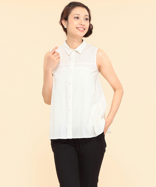 BEAMS LIGHTS Women's（ビームスライツ ウィメンズ）の「BEAMS LIGHTS / ドレープローン ノースリーブシャツ（シャツ/ブラウス・レディース・ホワイト/ブラック/ピンク・36/38）」の2枚目の写真