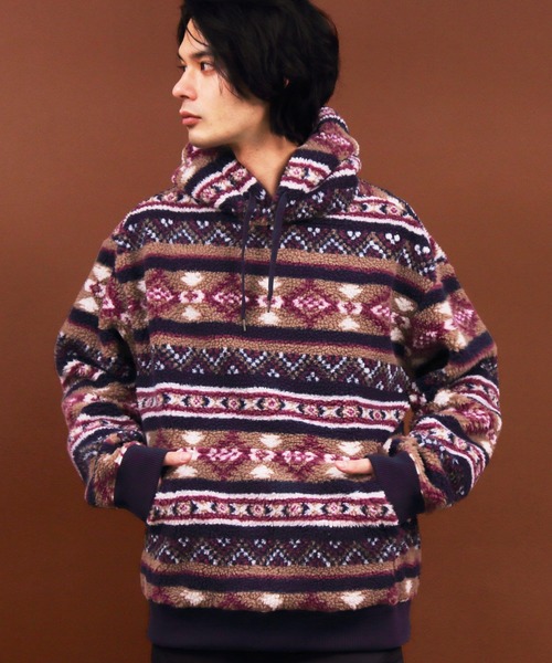 8(eight)(エイト)の「ボア プルオーバー パーカー ネイティブ柄(パーカー)」|ベージュ系その他